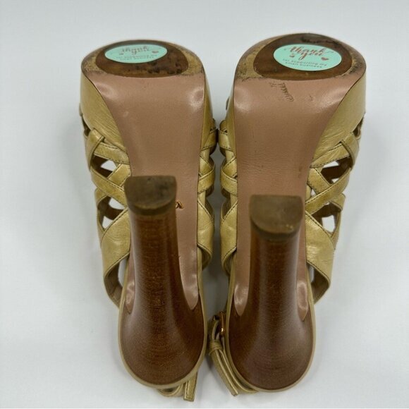 Prada Women's Tan Neutral Caged Criss Cross Designer Sandal Heels EU 37.5/US 7 - Picture 8 of 11